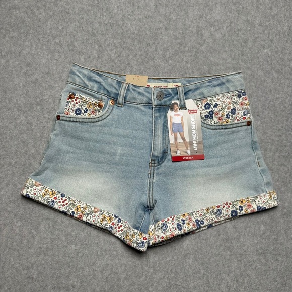 Levi's Other - Levis Girls Mini Mom Shorts Light Wash Floral Denim Size 12 Reg Adjustable Waist